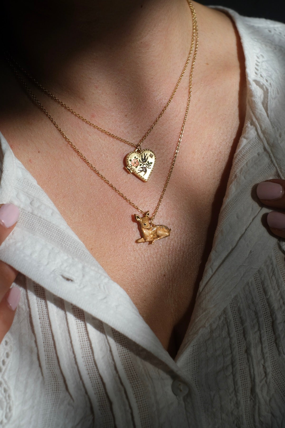 Collana cuore scrigno rondini e Collana Bambi