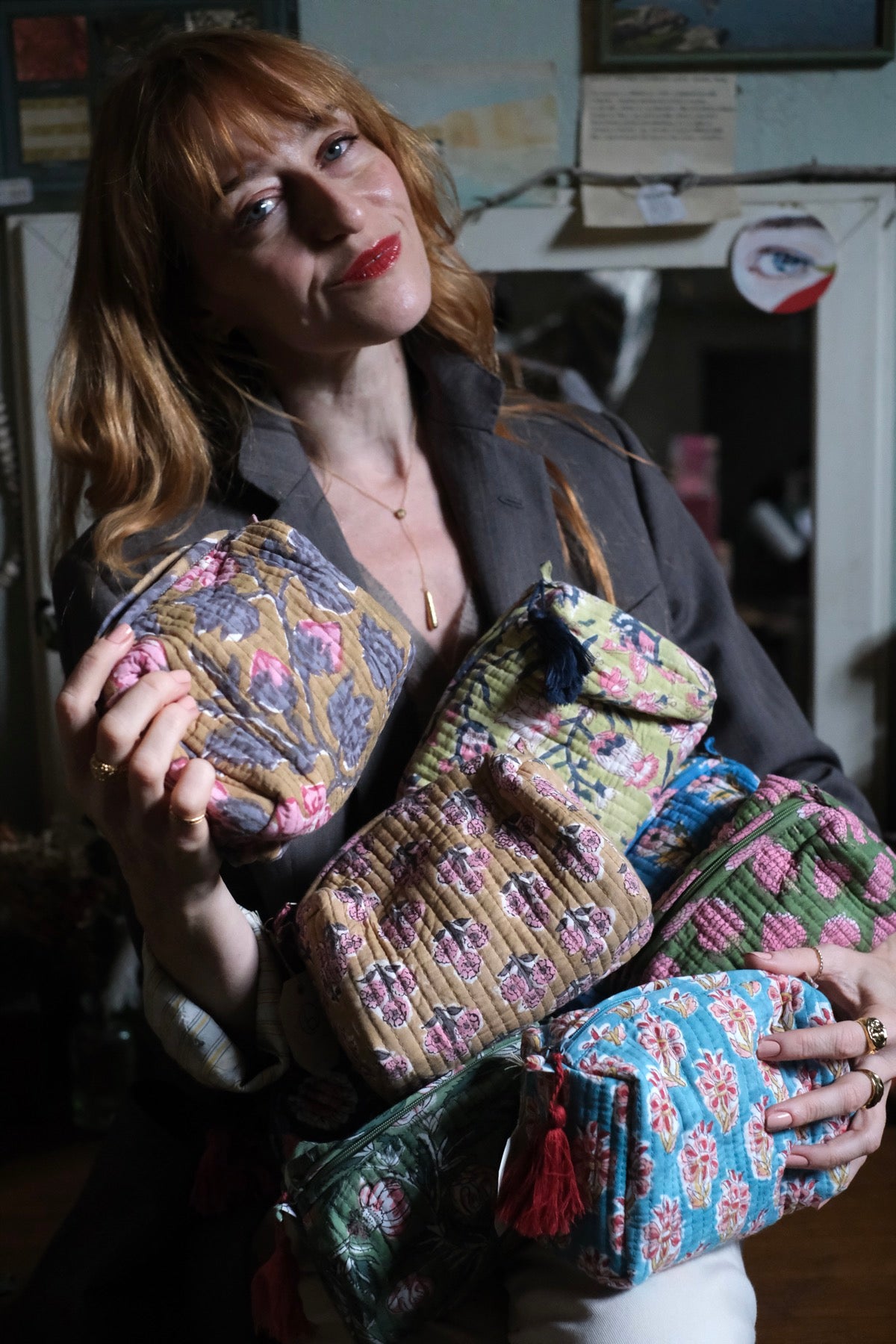 Beauty Pochette senape e rosa
