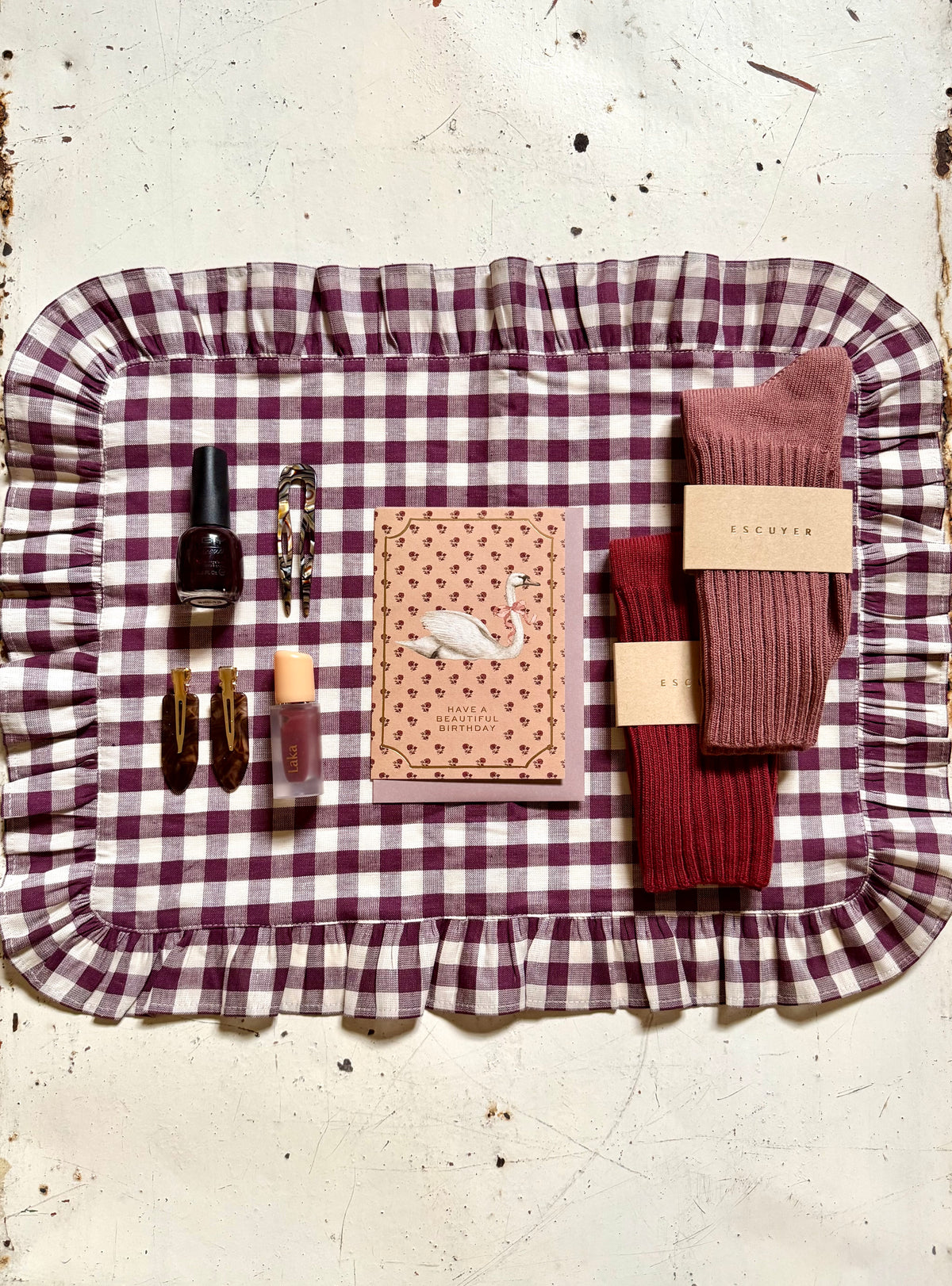 Tovaglietta colazione Yvette quadretti vinaccia