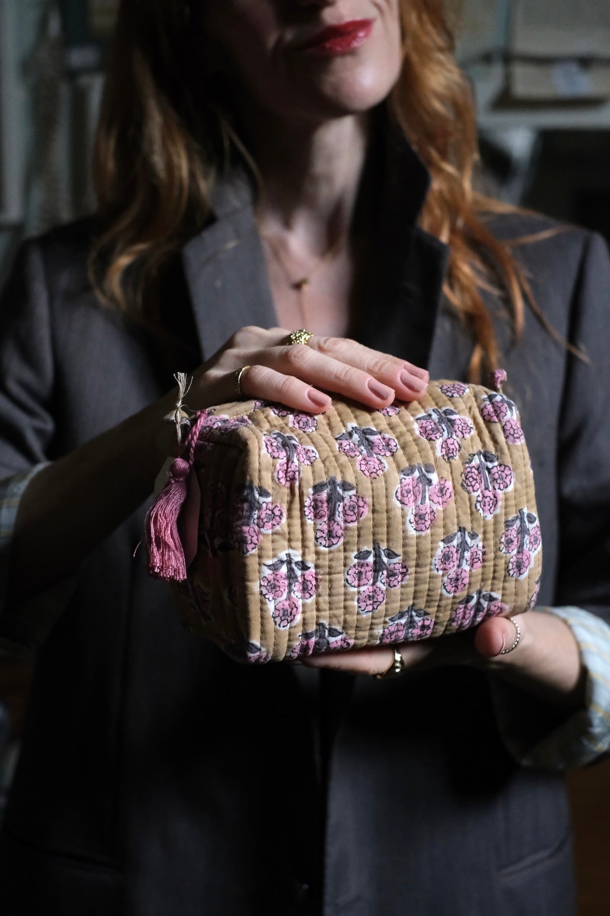 Beauty Pochette senape e rosa