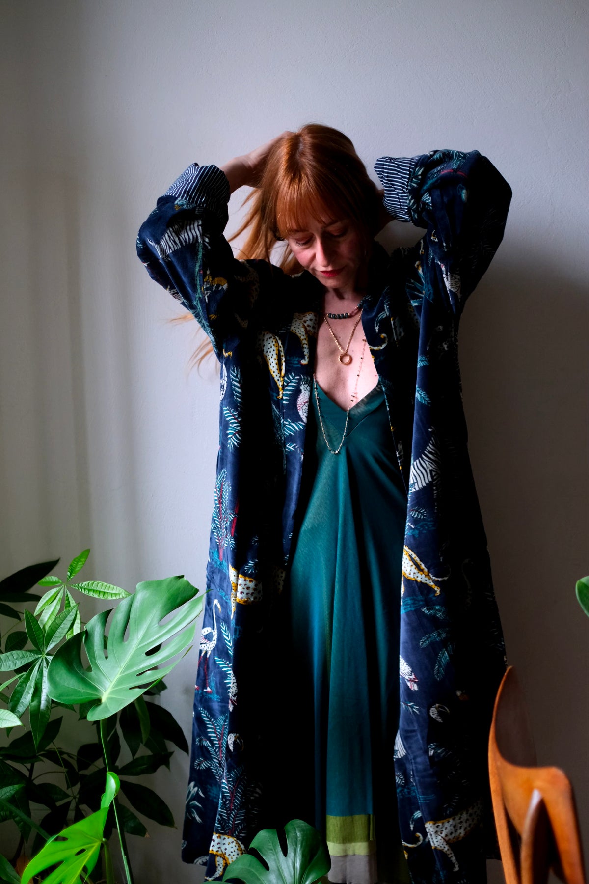 Cappotto kimono in velluto Blu notte